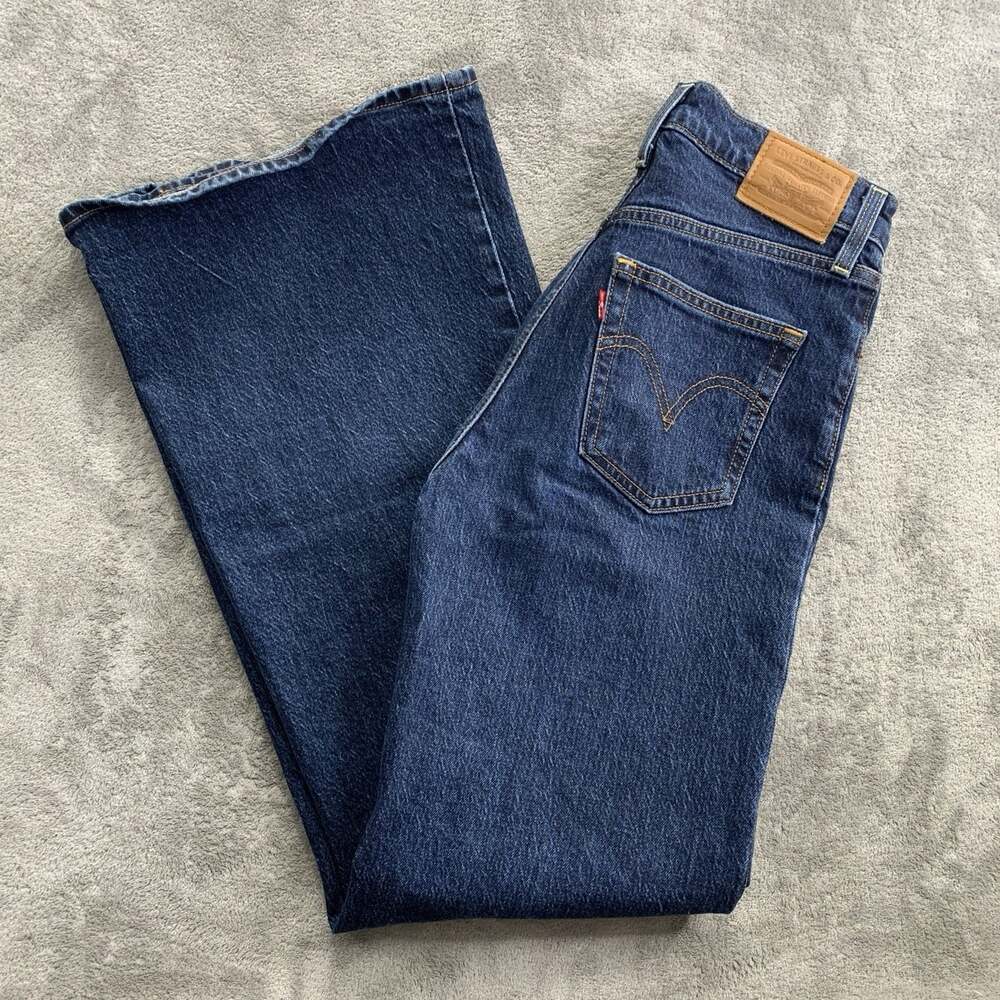 Levis Premium Ribcage Bell Bottom Jeans Womens Size 26x32 Blue Denim Flare Big E